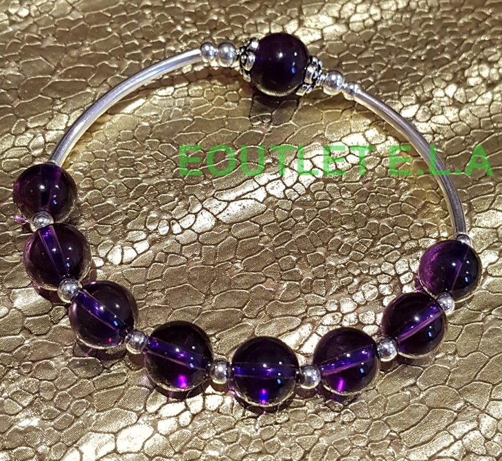 GENUINE NATURAL PURPLE AMETHYST SOLID SILVER BRACELET